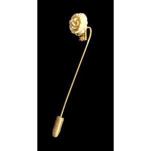 Vintage Gold-Tone cream Rose Flower Lapel Pin Stick Pin Jewelry Accessory